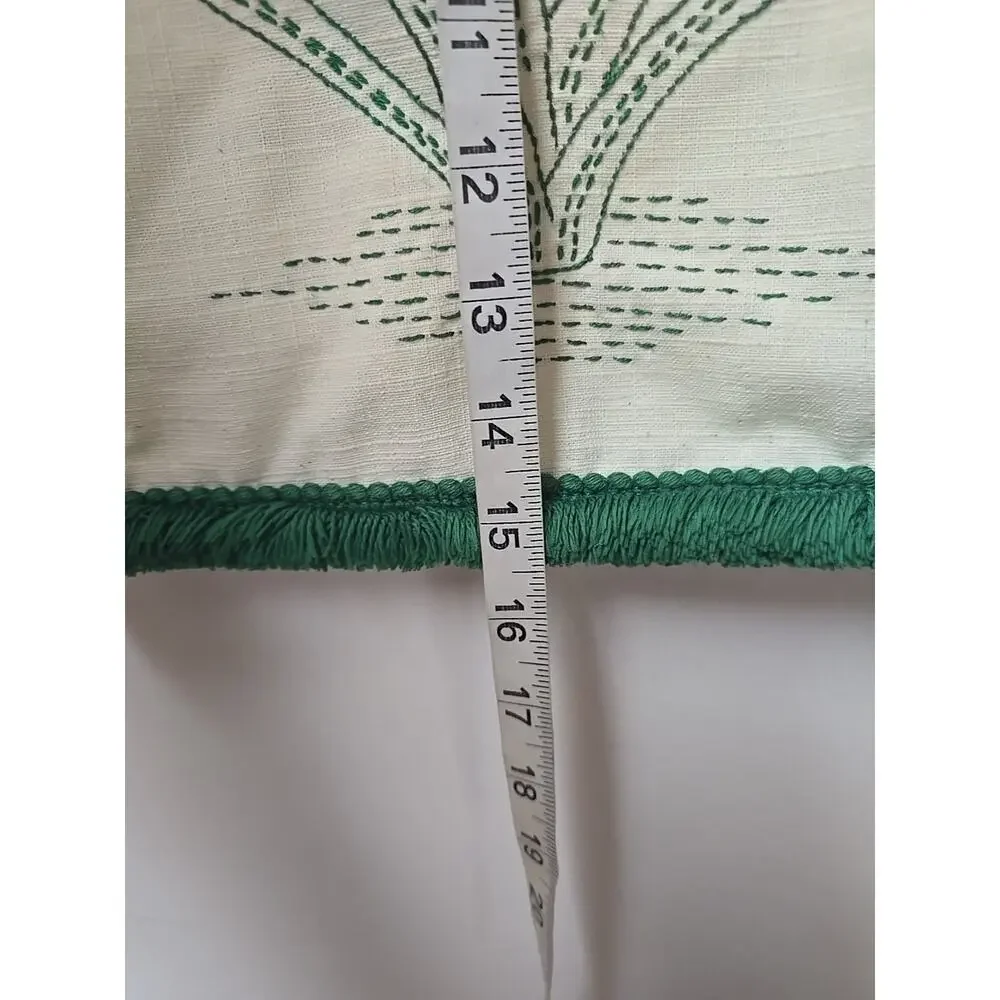 Vtg Embroidered Bird Iris Flower Pillow Case Green Fringe Boho Shabby Chic 15